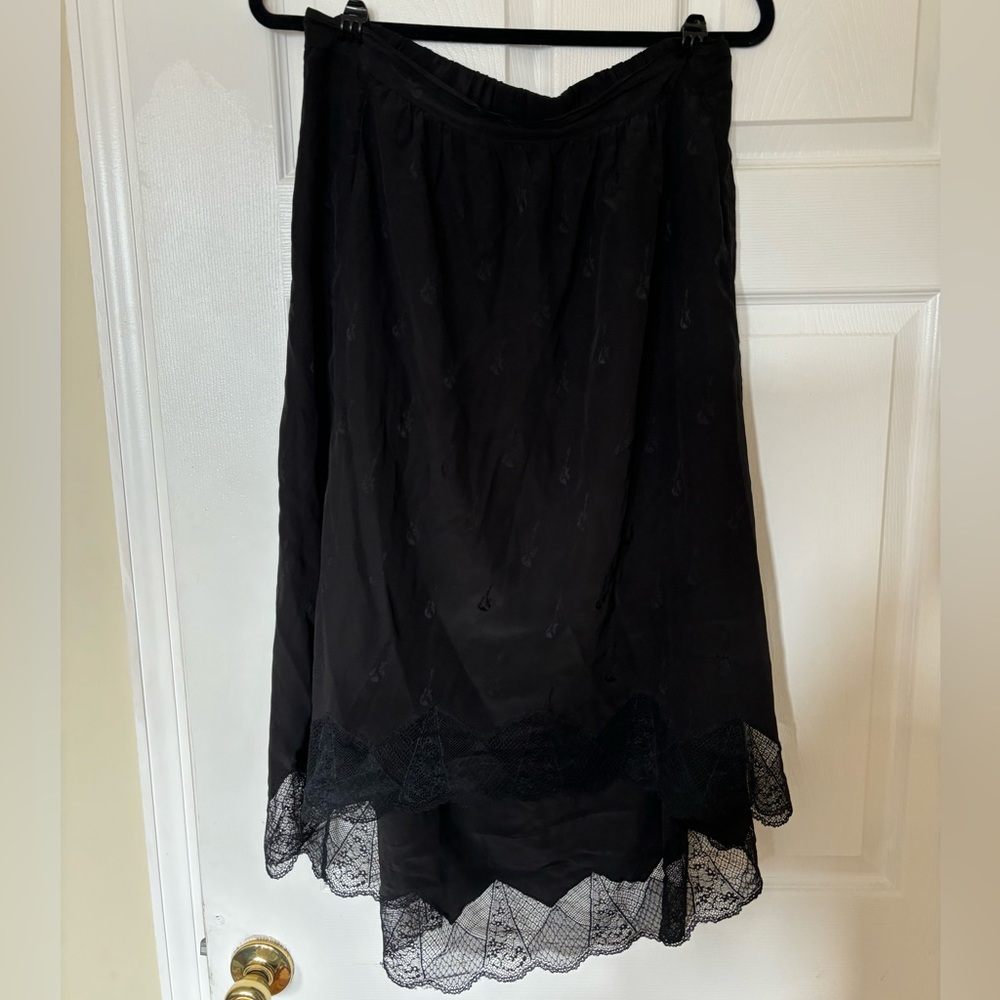 Zadig and Voltaire Joslin Jac Silk skirt lace trim, guitar print, pockets sz 40